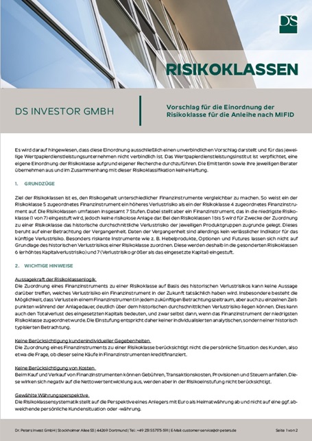 6,0% Dr. Peters Anleihe II Risikoklassen  PDF-Download (343 KB)